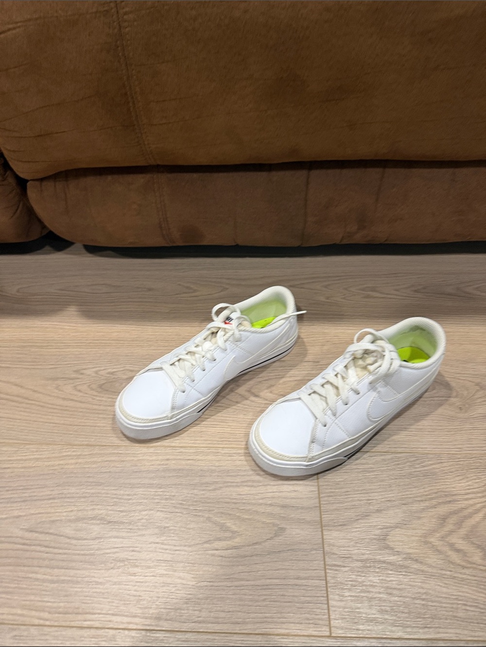 Nike White Low-Top Sneakers with Neon Green Insoles